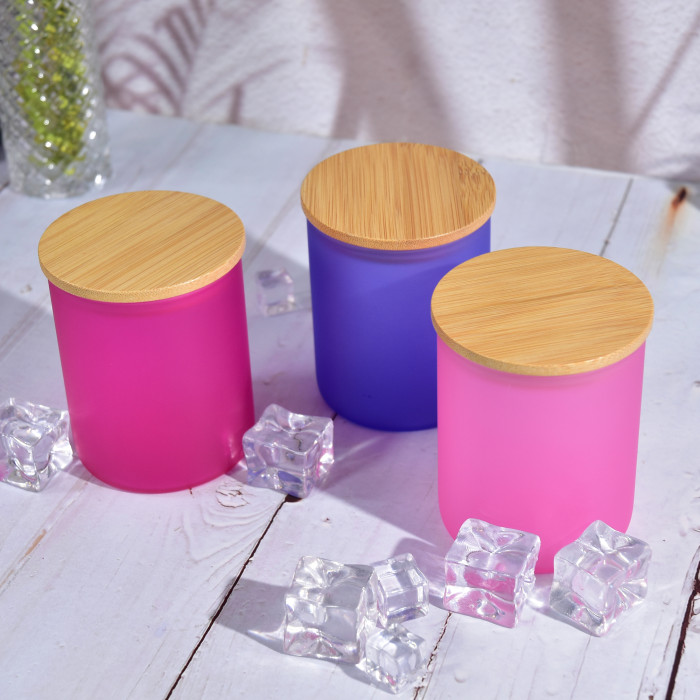 US Warehouse 10oz Colored Sublimation Glass Candle Jar with bamboo lid