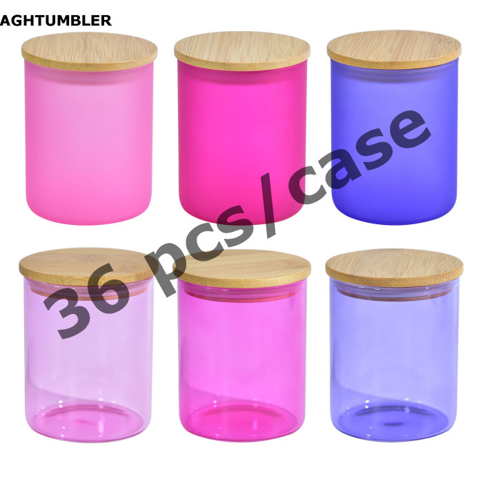 US Warehouse 10oz Colored Sublimation Glass Candle Jar with bamboo lid