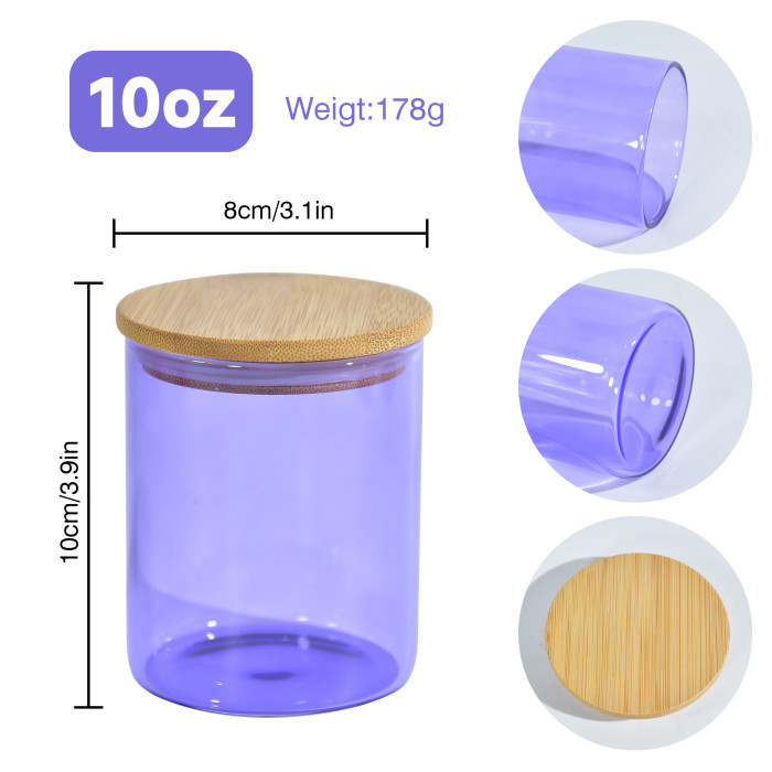 US Warehouse 10oz Colored Sublimation Glass Candle Jar with bamboo lid
