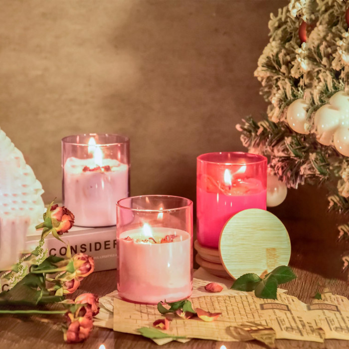 US Warehouse 10oz Colored Sublimation Glass Candle Jar with bamboo lid