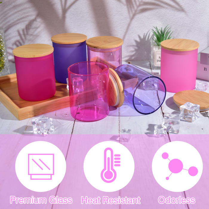US Warehouse 10oz Colored Sublimation Glass Candle Jar with bamboo lid