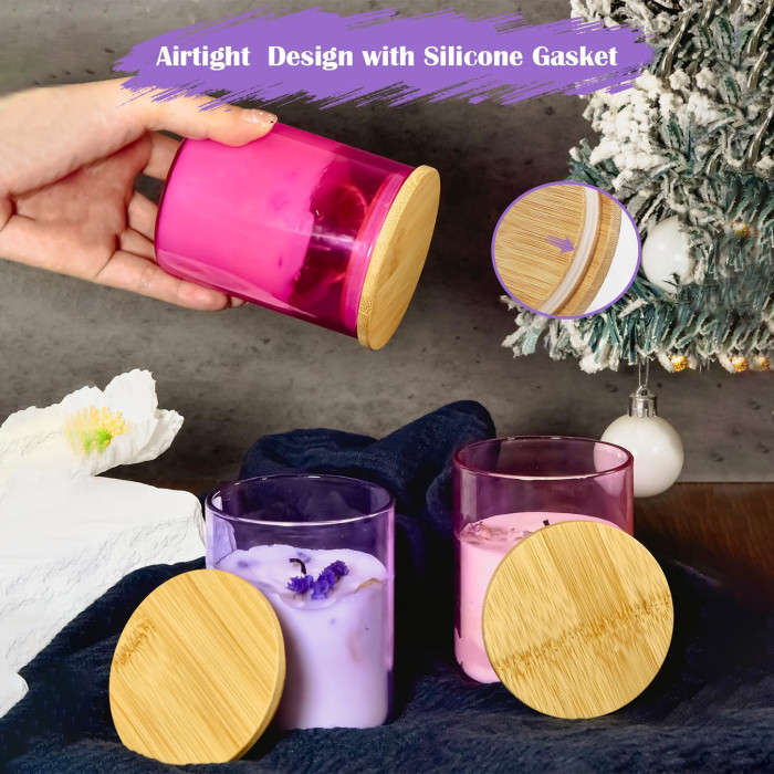 US Warehouse 10oz Colored Sublimation Glass Candle Jar with bamboo lid