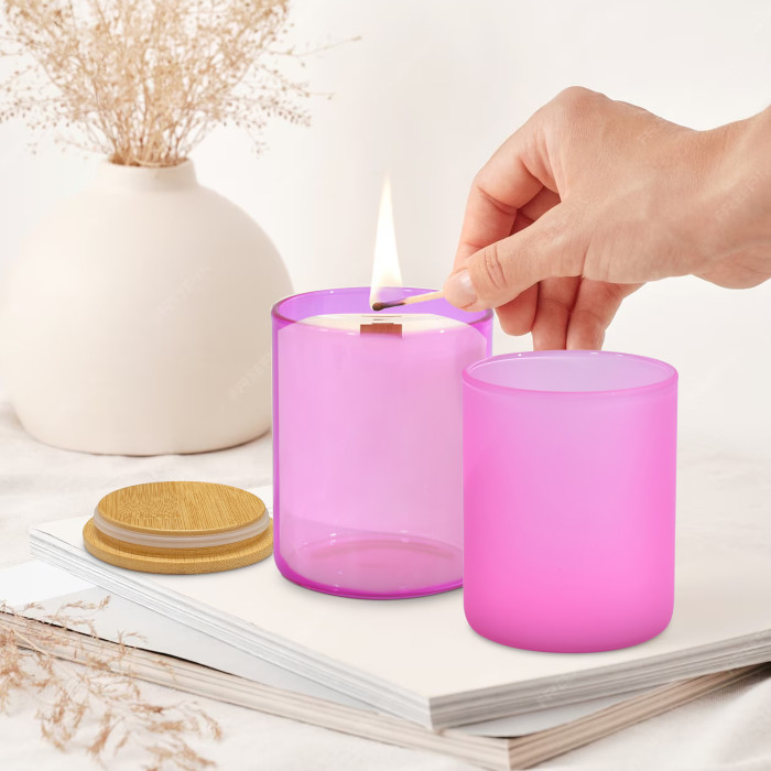 US Warehouse 10oz Colored Sublimation Glass Candle Jar with bamboo lid