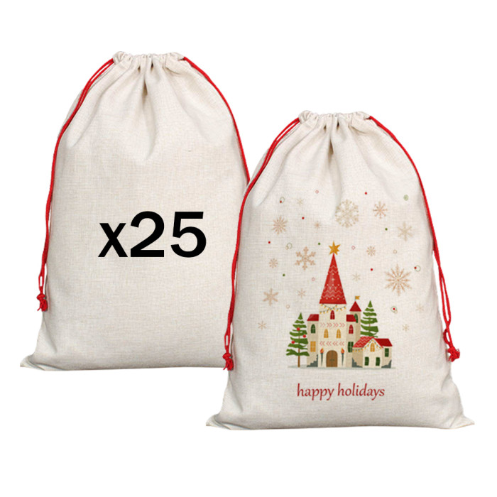 US Warehouse 26*17 inches Sublimation Blanks Canvas Christmas Bag Santa sacks Drawstring bags