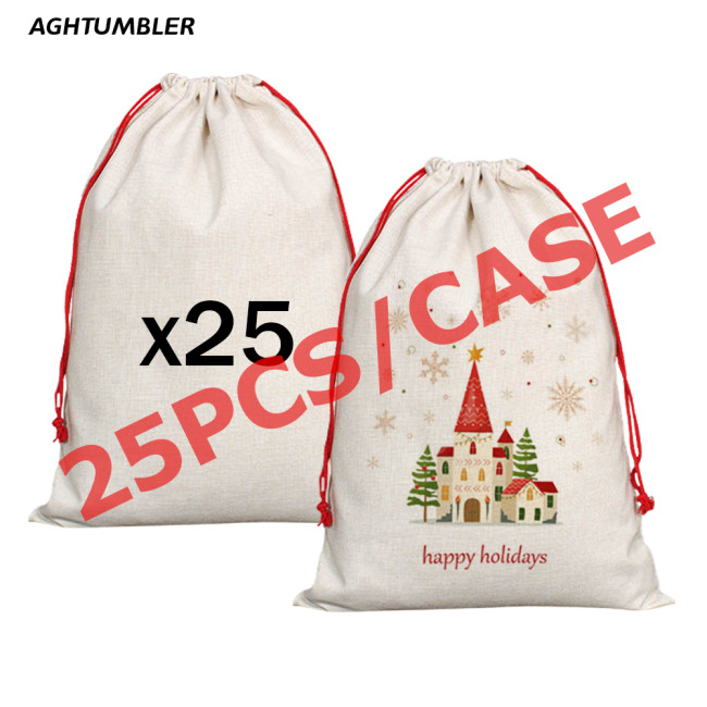 US Warehouse 26*17 inches Sublimation Blanks Canvas Christmas Bag Santa sacks Drawstring bags