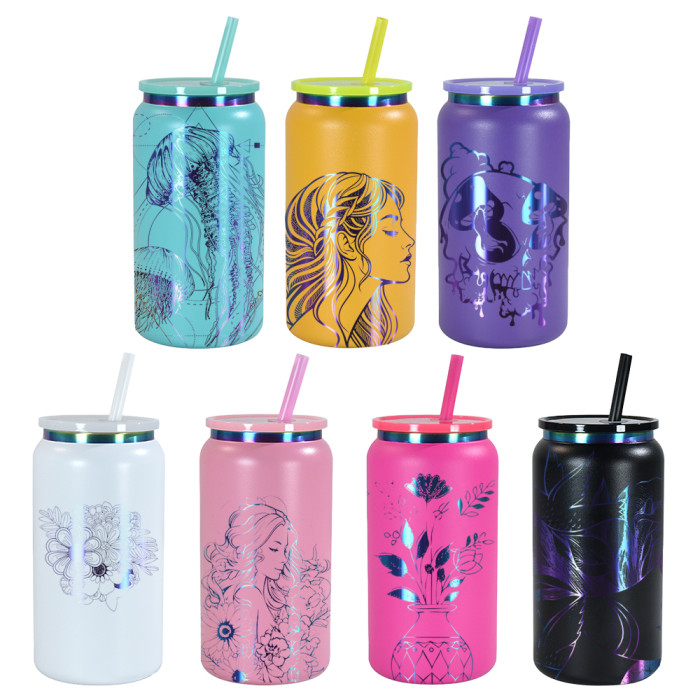 Copy US Warehouse Stainless Steel 16oz Powder Coated Cup with Rainbow Plated(non-sub) Libby Cups