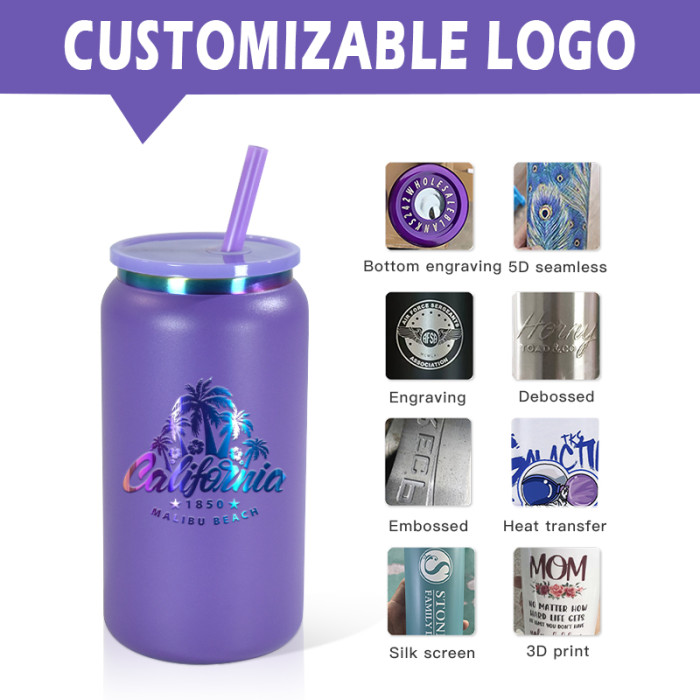 Copy US Warehouse Stainless Steel 16oz Powder Coated Cup with Rainbow Plated(non-sub) Libby Cups