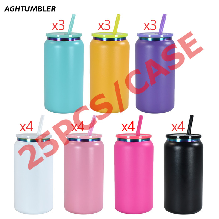 US Warehouse Stainless Steel 16oz Powder Coated Cup with Rainbow Plated(non-sub) Libby Cups