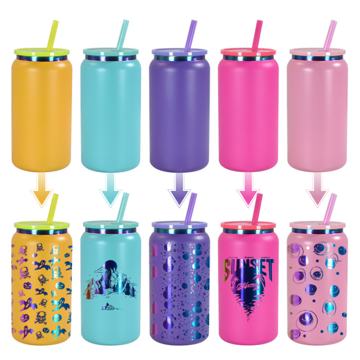 US Warehouse Stainless Steel 16oz Powder Coated Cup with Rainbow Plated(non-sub) Libby Cups