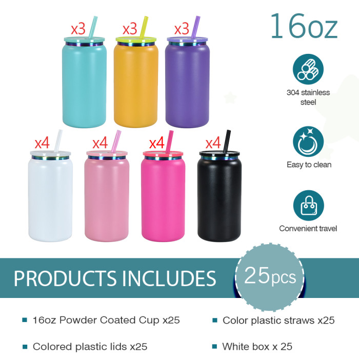 Copy US Warehouse Stainless Steel 16oz Powder Coated Cup with Rainbow Plated(non-sub) Libby Cups