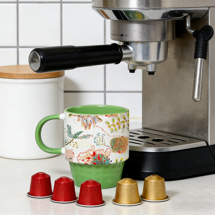 US Warehouse 11oz sublimation Stackable ceramic coffee mug with colored inside and colored handle