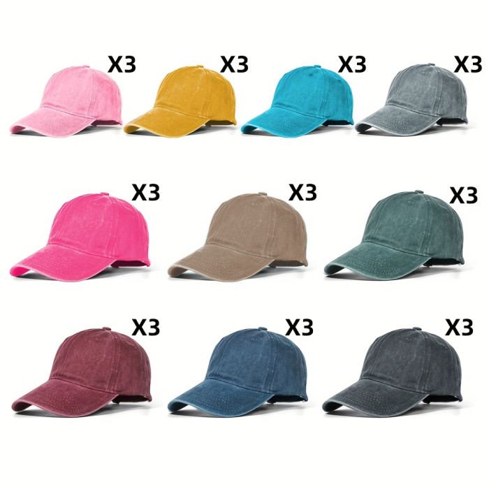 US Warehouse Plain Color 100% Cotton Vintage Adjustable Baseball Cap hats