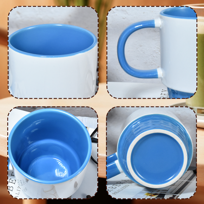 US Warehouse 11oz sublimation Stackable ceramic coffee mug with colored inside and colored handle