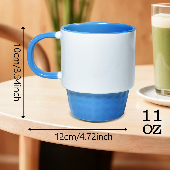 US Warehouse 11oz sublimation Stackable ceramic coffee mug with colored inside and colored handle