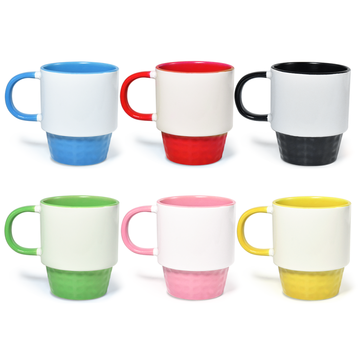 US Warehouse 11oz sublimation Stackable ceramic coffee mug with colored inside and colored handle
