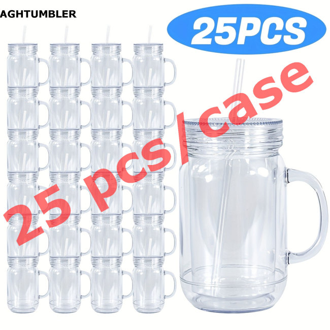 US Warehouse 20oz Double Wall clear Acrylic plastic snow globe Cup ,pre-hole with plugs(upgrade cup,the seam is leakproof)
