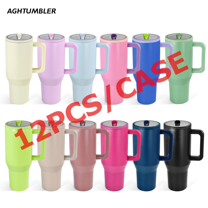 US Warehouse 40OZ powder coated tumblers with rubber bottom with Leakproof Lid(Not for sublimation)