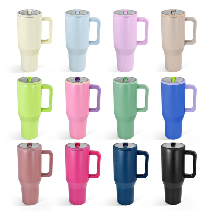 US Warehouse 40OZ powder coated tumblers with rubber bottom with Leakproof Lid(Not for sublimation)