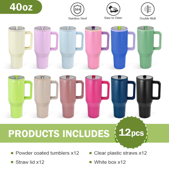US Warehouse 40OZ powder coated tumblers with rubber bottom with Leakproof Lid(Not for sublimation)