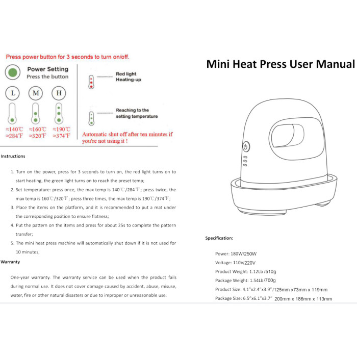 US Warehouse Mini Iron Heat Press Machine for T-Shirts Shoes Hats