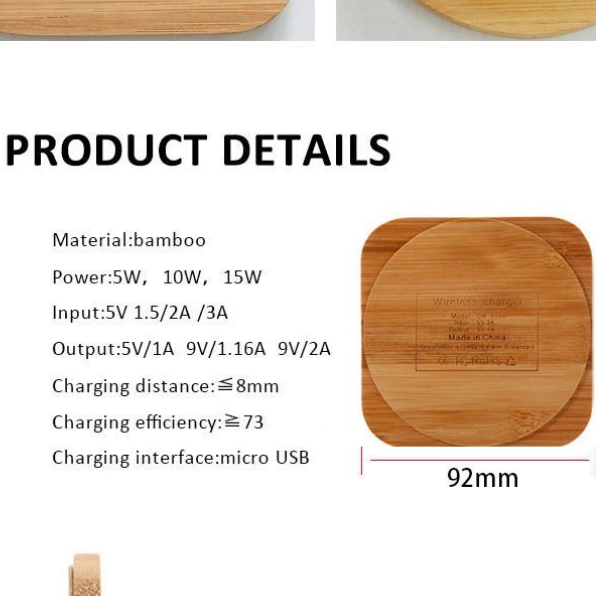 China Warehouse Bamboo Wireless Charger 15W Fast Charge Easy For Laser Engraving