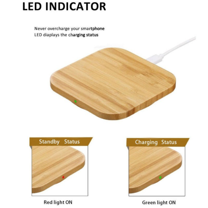 China Warehouse Bamboo Wireless Charger 15W Fast Charge Easy For Laser Engraving