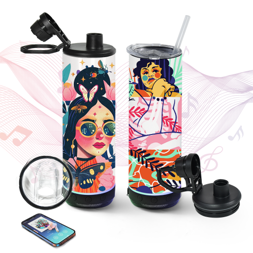 US Warehouse 18oz Sublimation Speaker Sports Water Bottle with Dual Screw Lid