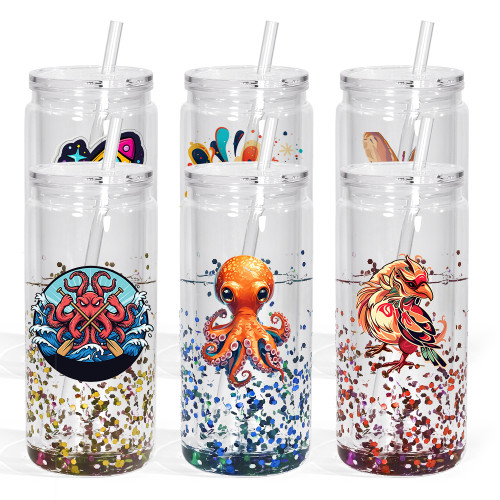 US Warehouse 20oz clear Acrylic plastic snow globe Cup with clear lid+straw,pre-hole