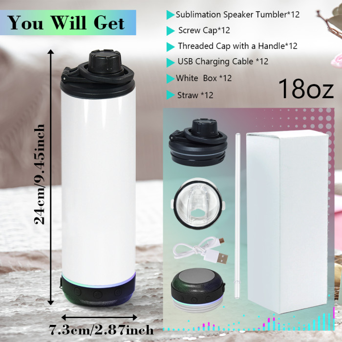 US Warehouse 18oz Sublimation Speaker Sports Water Bottle with Dual Screw Lid Music Tumbler Speaker Tumblers