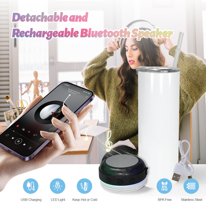 US Warehouse 18oz Sublimation Speaker Sports Water Bottle with Dual Screw Lid Music Tumbler Speaker Tumblers
