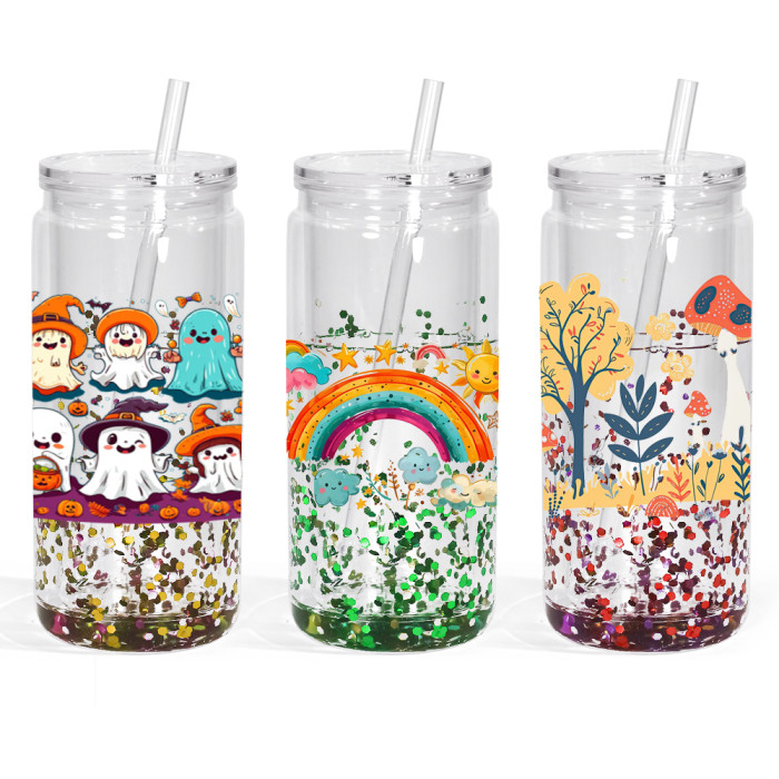 US Warehouse 20oz Double Wall clear Acrylic plastic snow globe Cup with clear lid+straw,pre-hole