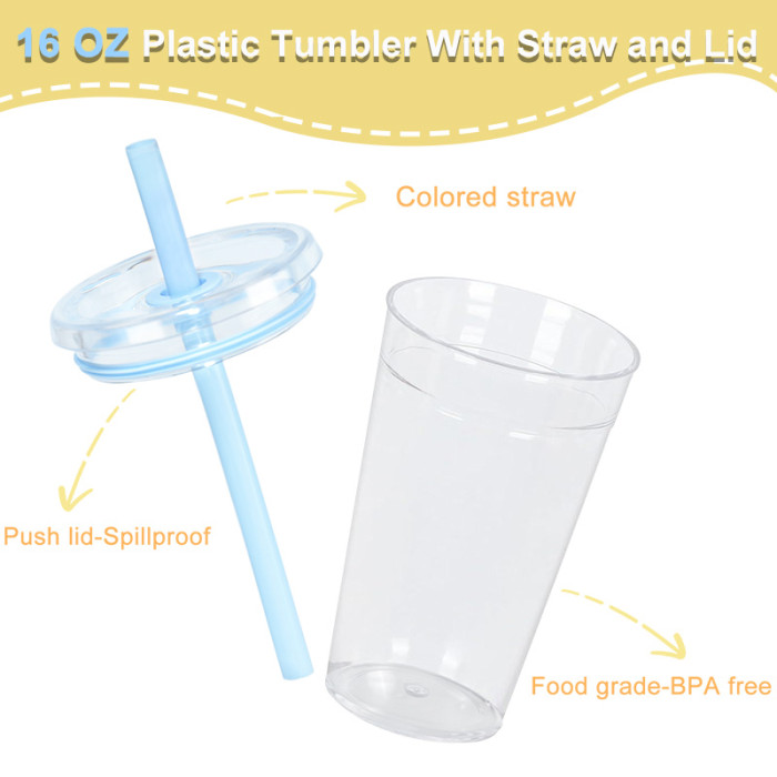 US Warehouse 16oz clear Acrylic plastic Cup with colored lid