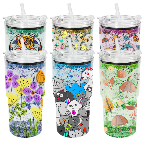 US Warehouse 18oz Double Wall Acrylic Plastic Snow Globe Cup With Plug,Pre-Hole