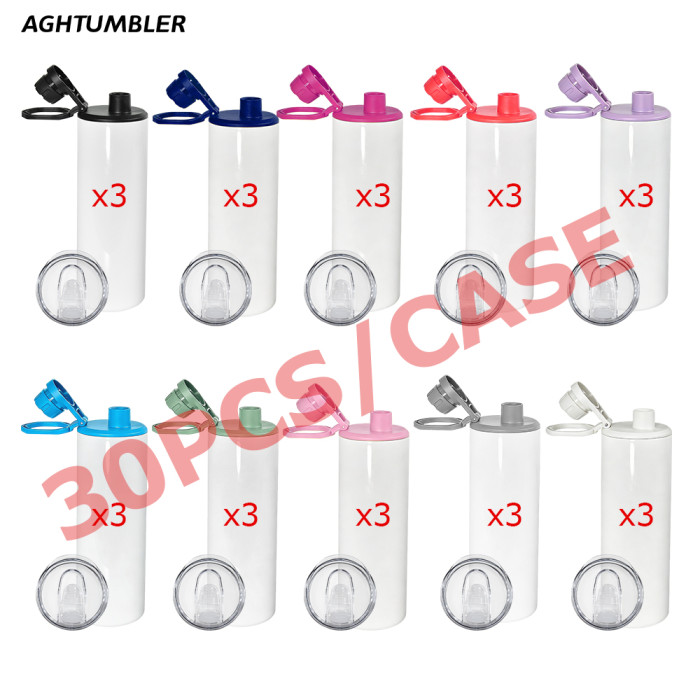 US Warehouse 20oz Sublimation Straight Sports Water bottle Tumblers with dual Screw lids