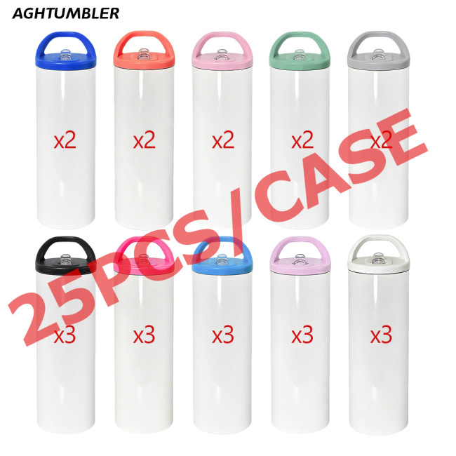 US Warehouse 20oz sublimation blanks straight skinny tumblers with black Screw handle lid