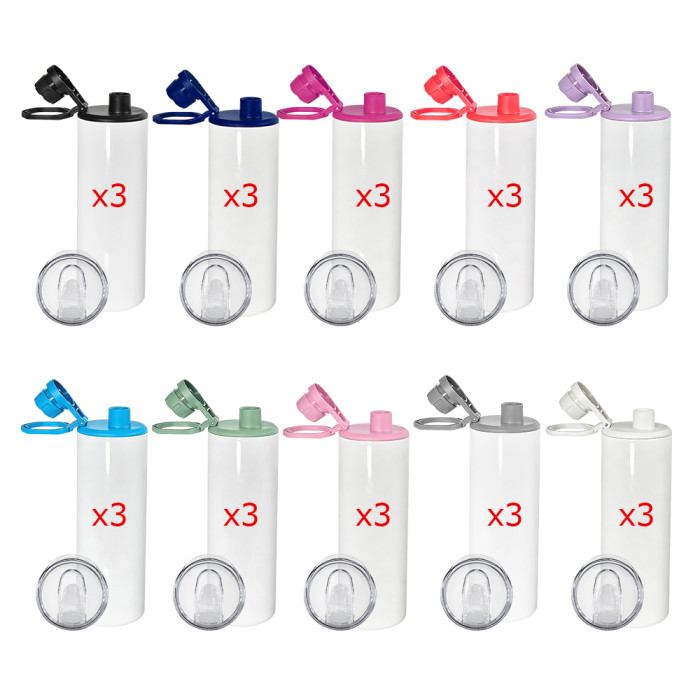 US Warehouse 20oz Sublimation Straight Skinny Tumblers with dual lids