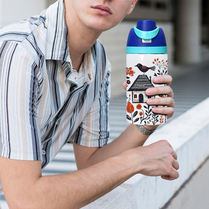 US Warehouse 16oz No Pit straight sublimation water bottle FreeSip Insulated Stainless Steel Water Bottle with Straw