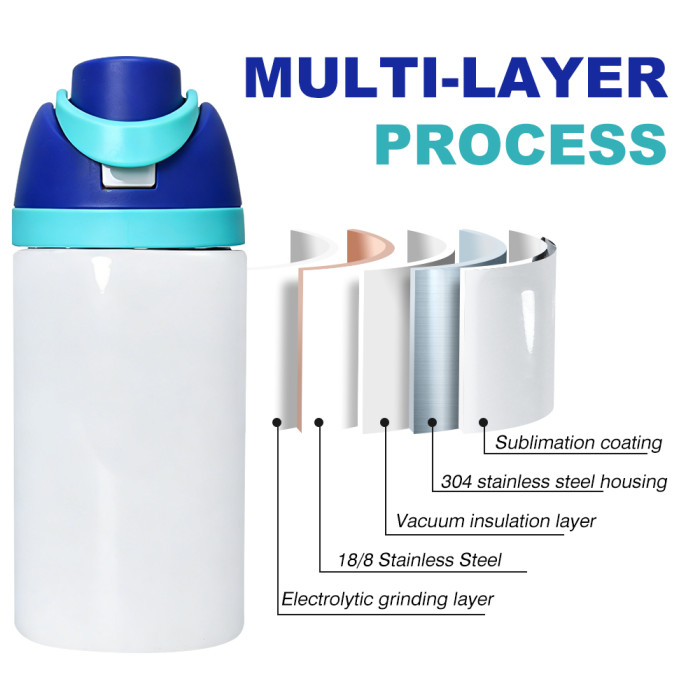 US Warehouse 16oz No Pit straight sublimation water bottle FreeSip Insulated Stainless Steel Water Bottle with Straw