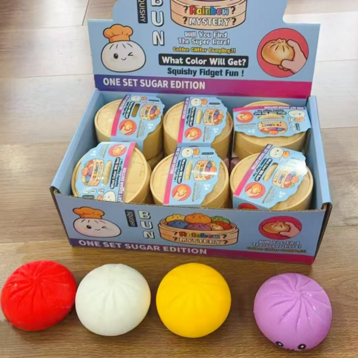 China Warehouse 144pcs 3.35 inches TPR Bun mystery squishy dumplings with Steamer+disply box