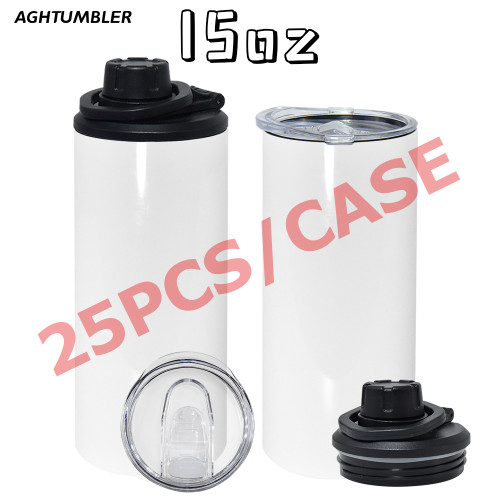 US Warehouse 15oz Sublimation Straight Skinny Tumblers with dual lids