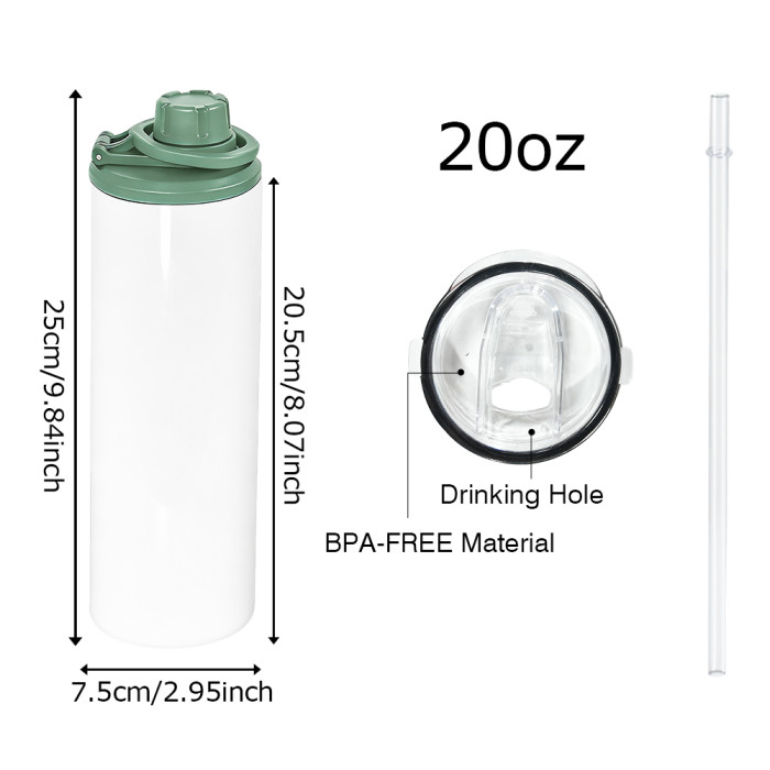 US Warehouse 20oz Sublimation Straight Sports Water bottle Tumblers with dual Screw lids
