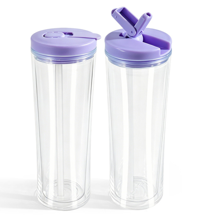 US warehosue Acrylic Plastic 20oz Double Wall Snow Globe Cup with colored Flip Straw lid, Improved version