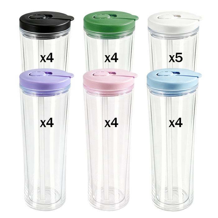 US warehosue Acrylic Plastic 20oz Double Wall Snow Globe Cup with colored Flip Straw lid, Improved version