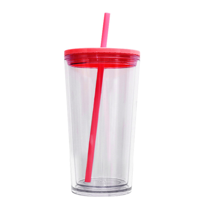 US warehosue Acrylic Plastic 16oz Double Wall Snow Globe Cup with Plugs,mixed colors lid