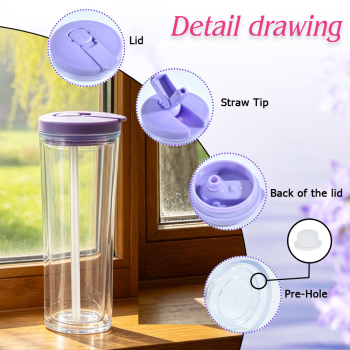 US warehosue Acrylic Plastic 20oz Double Wall Snow Globe Cup with colored Flip Straw lid, Improved version