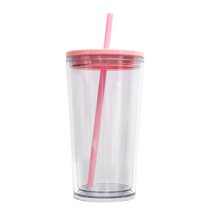 US warehosue Acrylic Plastic 16oz Double Wall Snow Globe Cup with Plugs,mixed colors lid