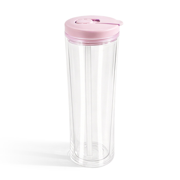 US warehosue Acrylic Plastic 20oz Double Wall Snow Globe Cup with colored Flip Straw lid, Improved version