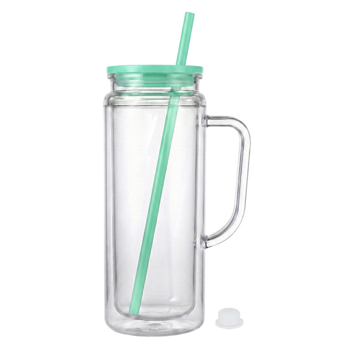 US warehosue Acrylic Plastic 20oz Double Wall Snow Globe Cup with handle&Plugs,mixed colored lid