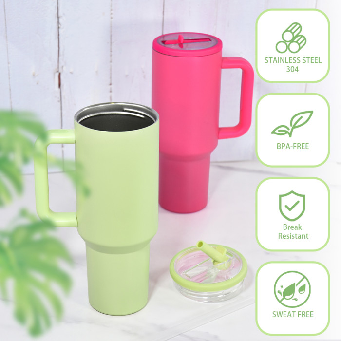 US Warehouse 40OZ powder coated tumblers with Flip Straw Leakproof Lid(Not for sublimation)