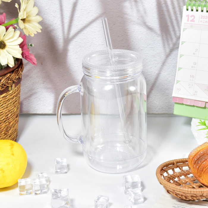 US Warehouse 20oz Double Wall clear Acrylic plastic snow globe Cup ,pre-hole with plugs(upgrade cup,the seam is leakproof)
